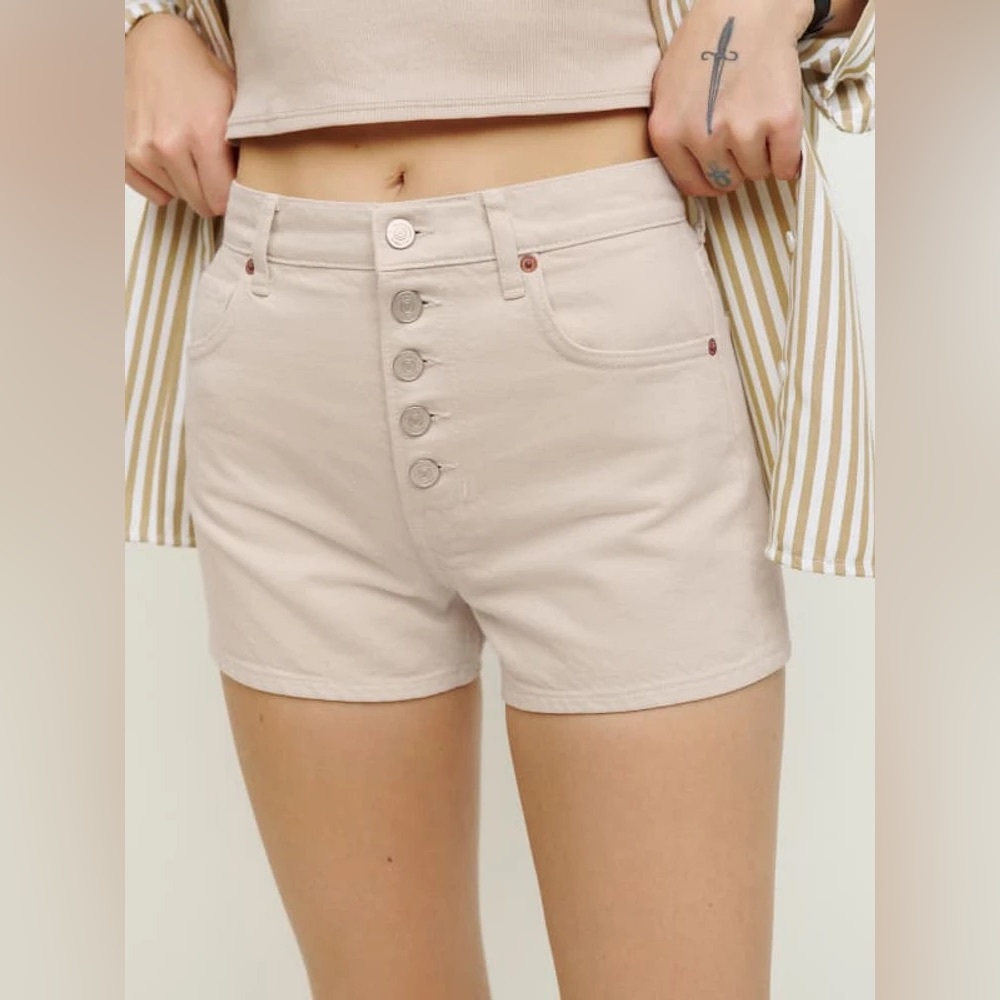 Reformation Charlie Exposed Button Fly Jean Shorts in Almond